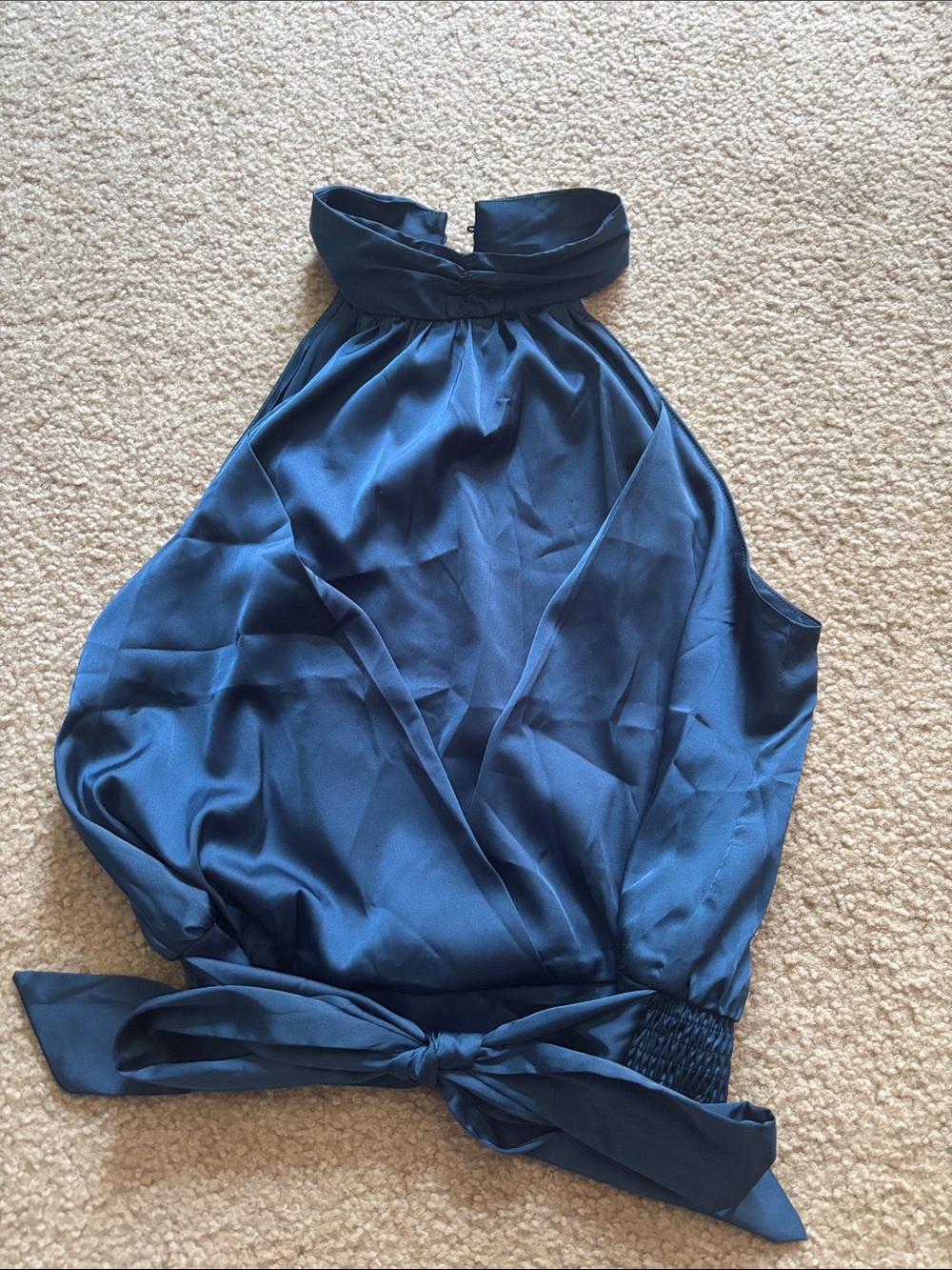 Navy blue high neck satin top